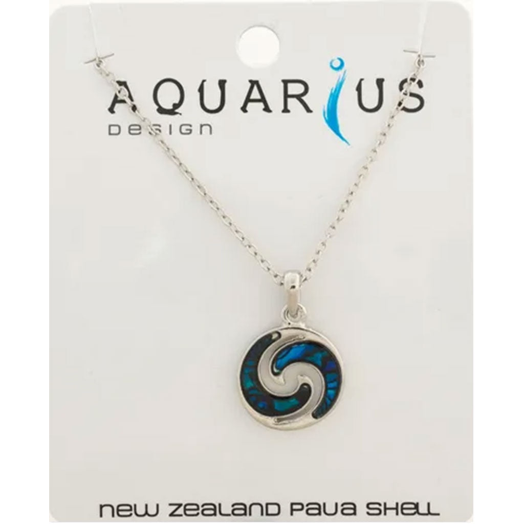 Aquarius Blue Paua Round Wave Pendant