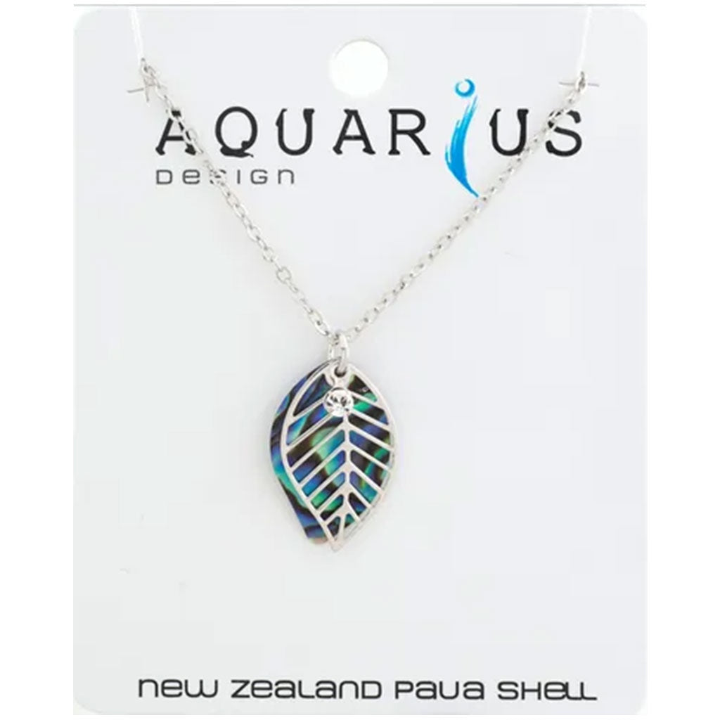 Aquarius Paua Leaf Filigree Necklace With Crystal