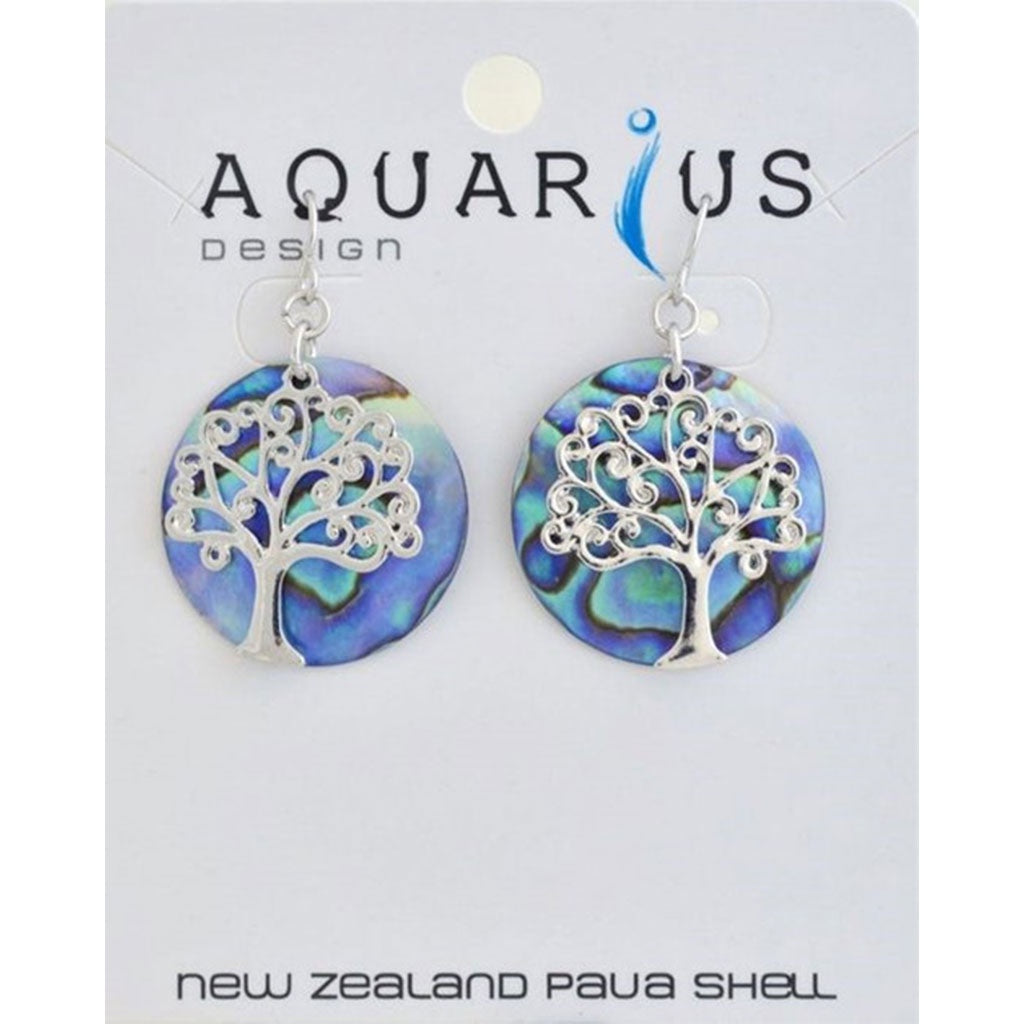 Aquarius Paua Tree of Life Hook Earring