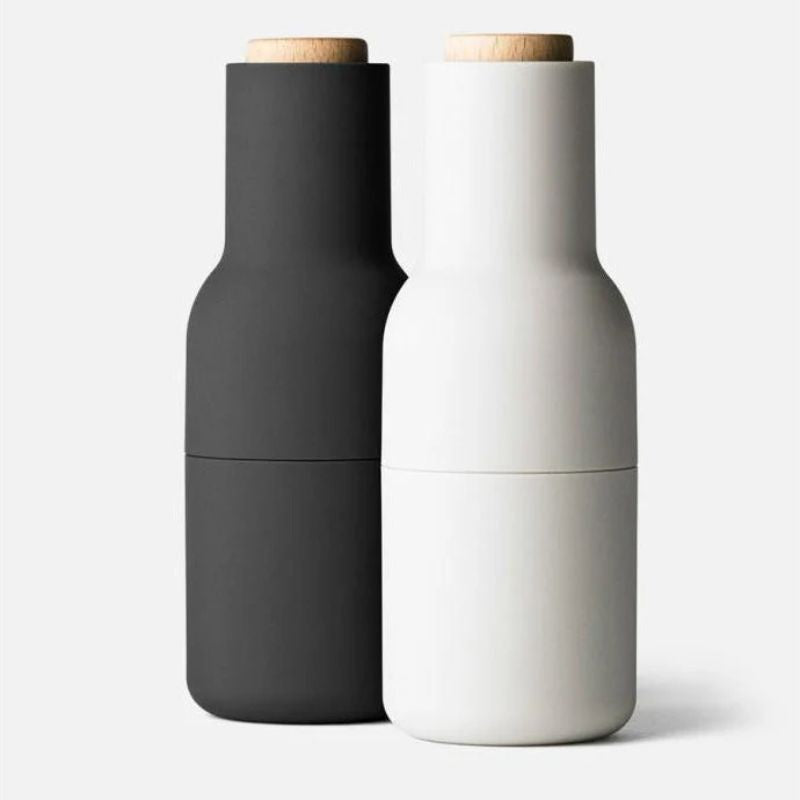 Audo Salt and Pepper Shakers: sleek design, ceramic mills, easy to use, clean, and refill; perfect for any kitchen.