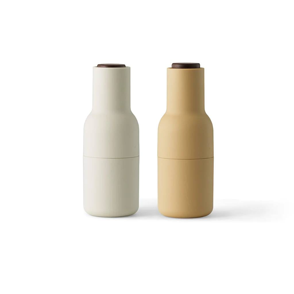 Audo Salt and Pepper Shakers: Barley Bottle Grinder with Walnut Lid, 2-Pack, elegant design, powerful ceramic mill.