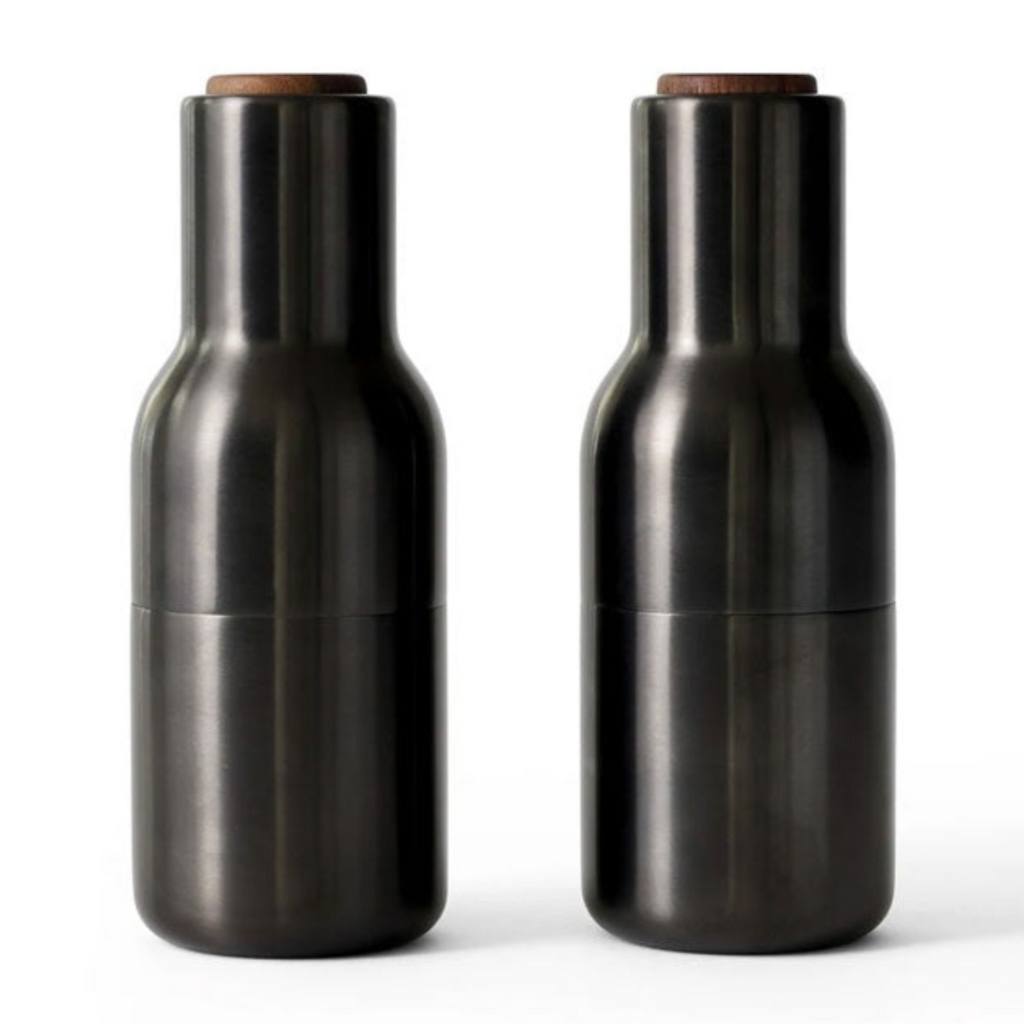 Audo Salt and Pepper Shakers: Stylish bottle-shaped grinders with ceramic mills, easy to use, clean, and refill.