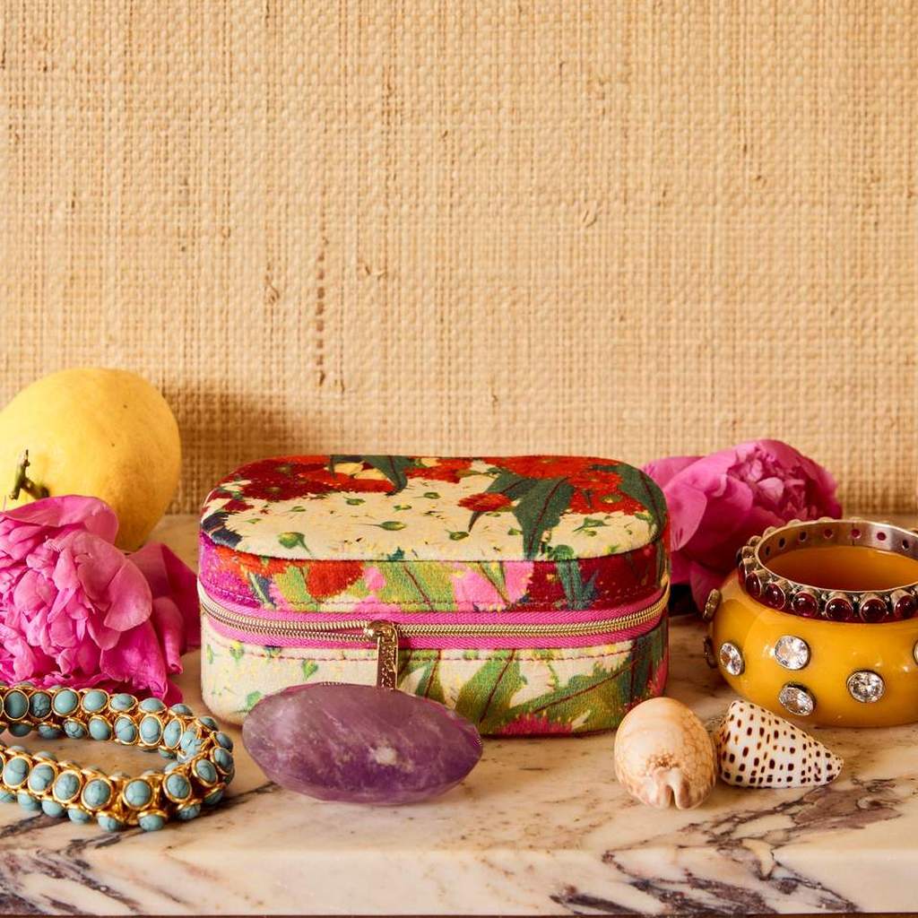 Australian Bush Blossom travel jewellery box closed on a shelf
