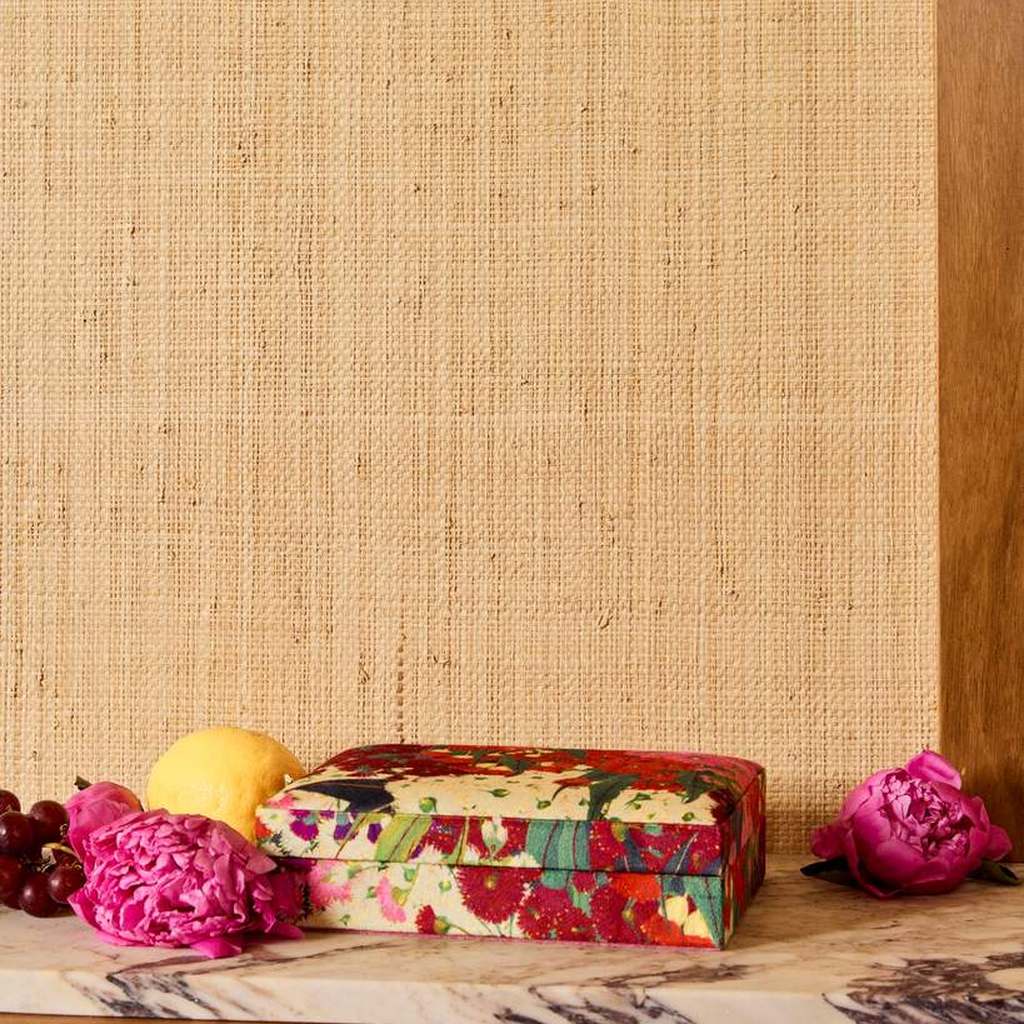 Australian Bush Blossom jewellery box closed on a styled shelf