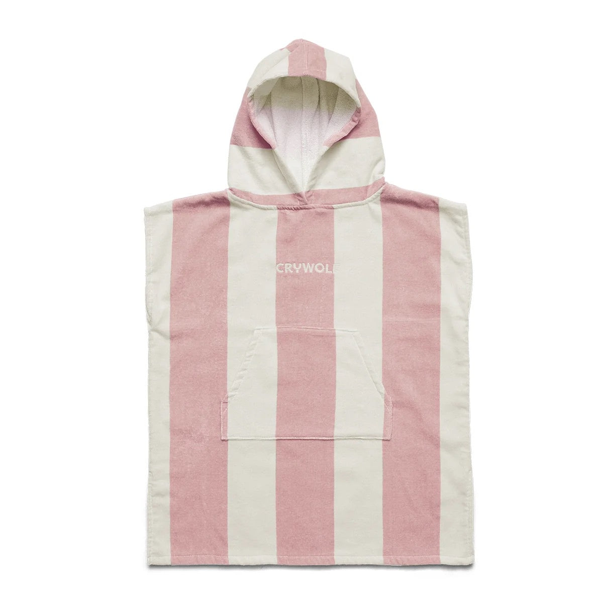 Crywolf kids hooded towel in Blush Stripe, 100% cotton with hood and front pouch pocket