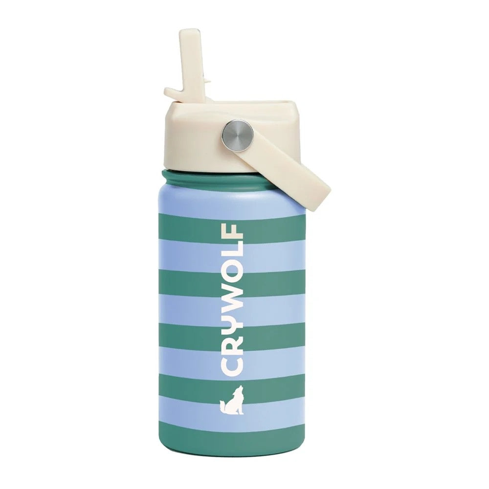 Crywolf 400ml stainless steel kids drink bottle in Deck Stripe with straw spout