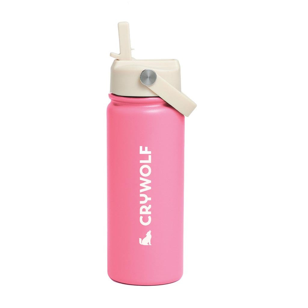 Crywolf 545ml stainless steel kids drink bottle in Hibiscus print with straw spout
