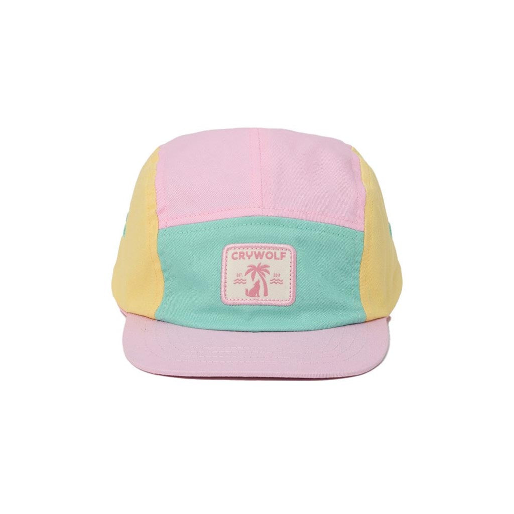Crywolf Lucky Cap in Poolside Colourblock, kids colour-block cap with flat peak and woven patch