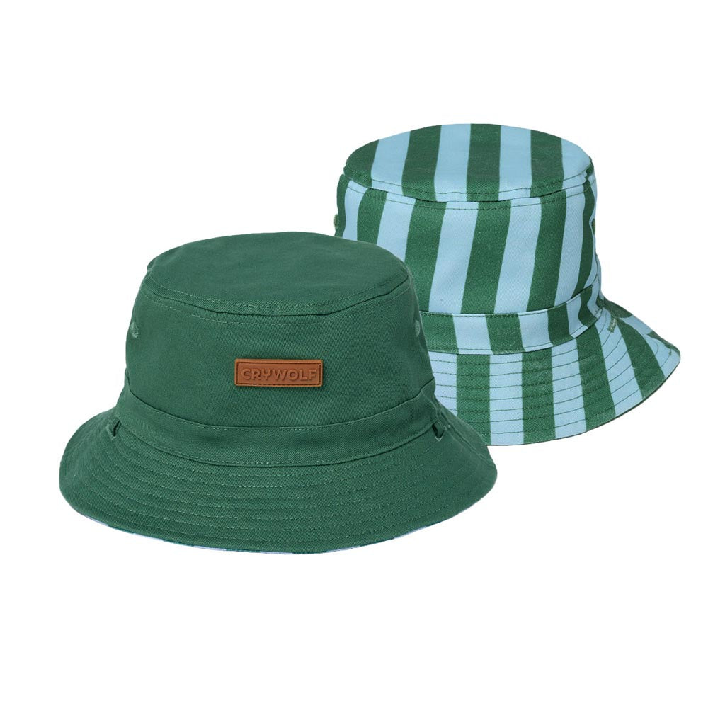 Crywolf Reversible Bucket Hat in Deck Stripe, kids cotton twill sun hat with chin strap