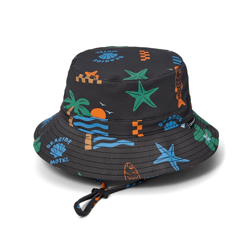 Crywolf Swim Bucket Hat in Seaside Motel print, kids UPF 50+ swim hat with chin strap