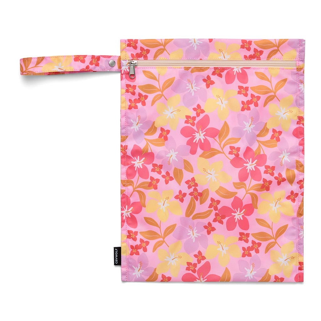 Crywolf waterproof wet bag in Hibiscus Daze print with zip and wrist strap