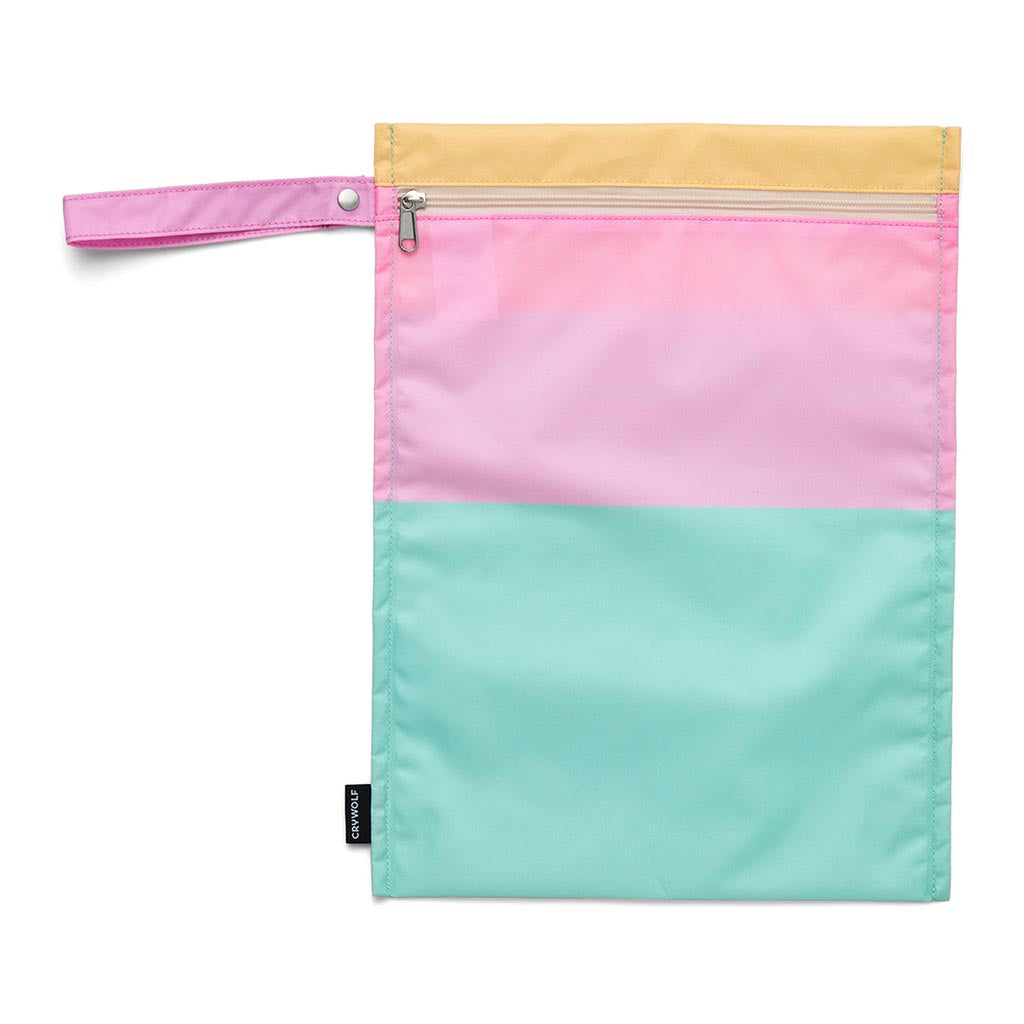 Crywolf waterproof wet bag in Poolside Colourblock print with zip and wrist strap