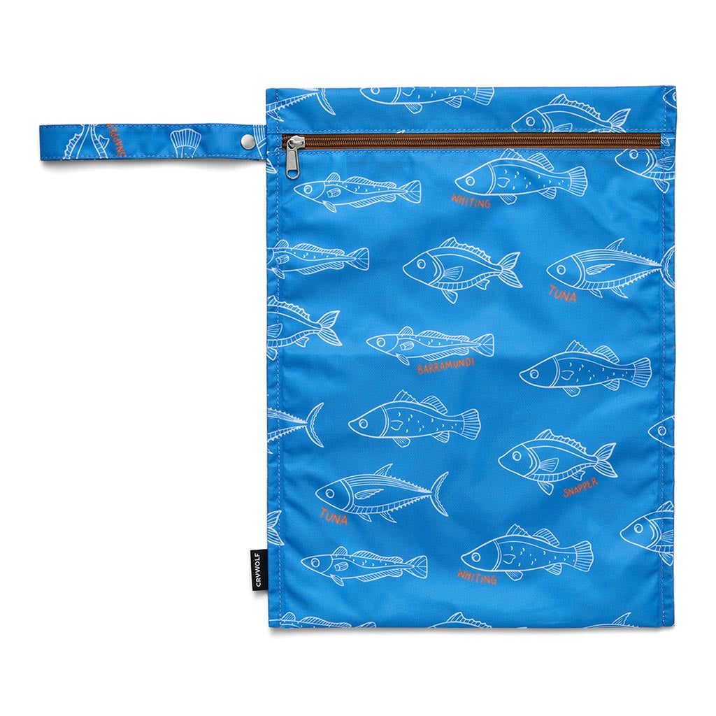 Crywolf waterproof wet bag in Saltwater print with zip and wrist strap