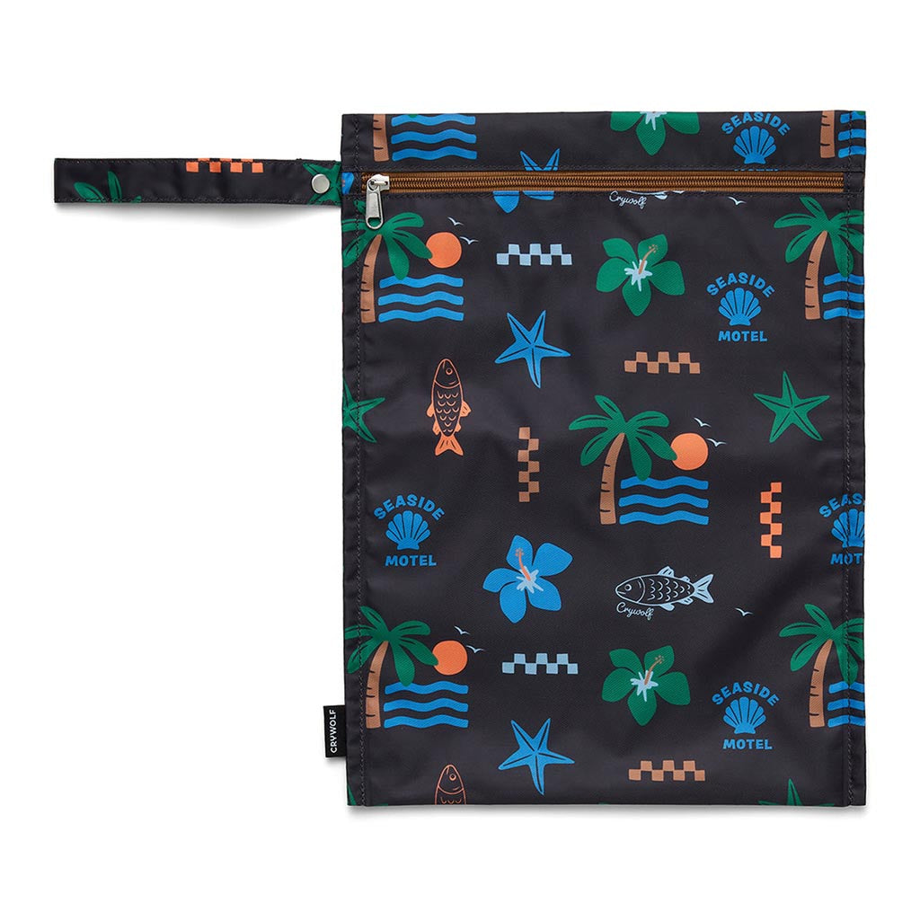 Crywolf waterproof wet bag in Seaside Motel print with zip and wrist strap