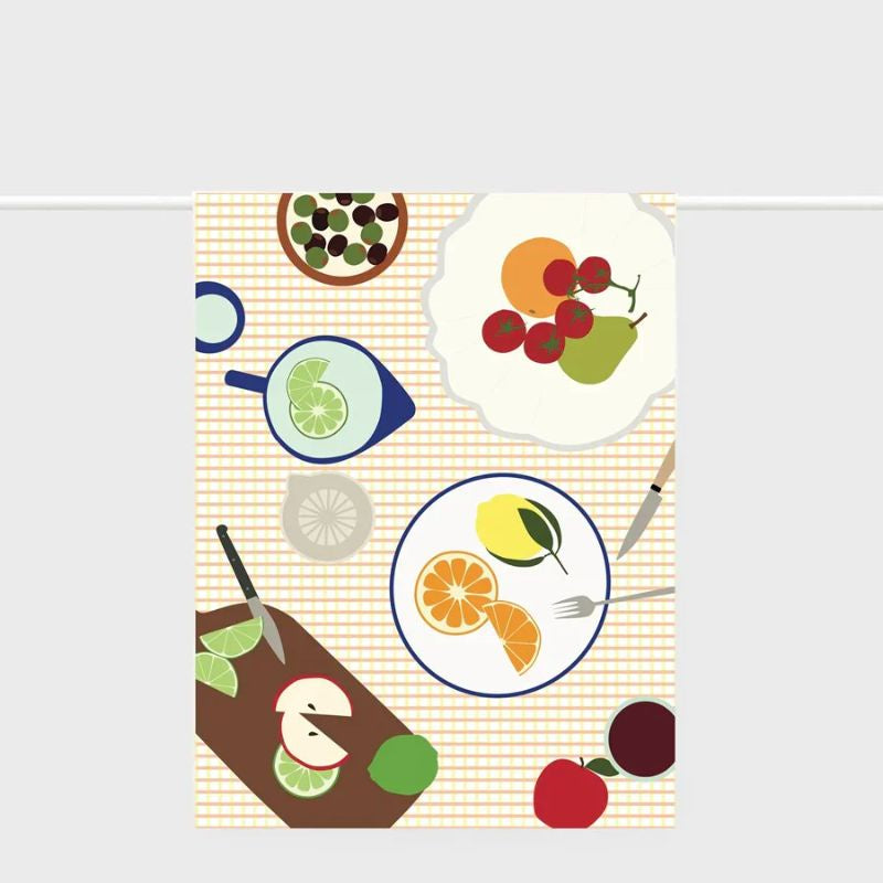 Father Rabbit | Tea Towel | Fruit on Plates