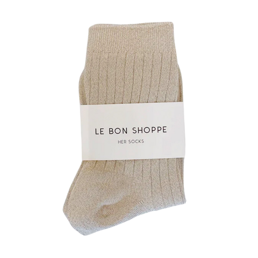 Le Bon Shoppe Her Socks Modal Lurex Ivory Gold Glitter 2 PR