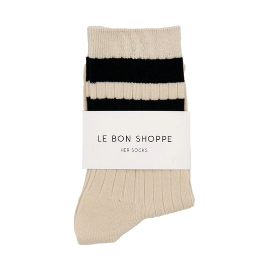 Le Bon Shoppe Her Varsity Socks Cream Black 2 PR