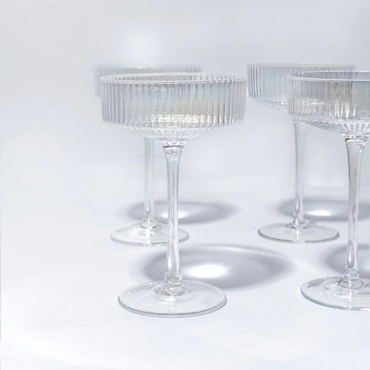 Iridescent Ribbed Cocktail Glasses- Set of 4