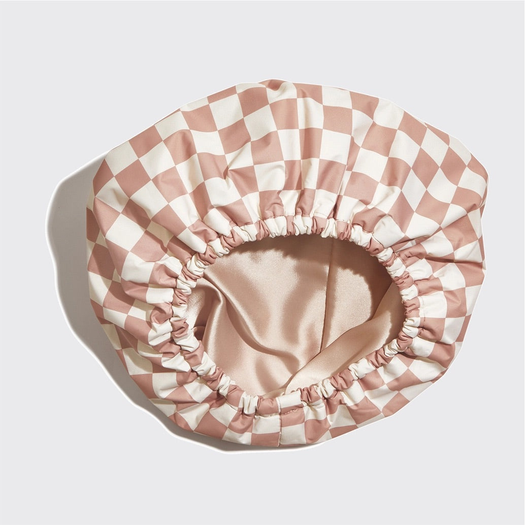 KITSCH | Satin Lined Flexi Shower Cap - Terracotta Checker