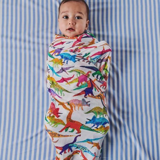 Kip & Co | Dino Max White Bamboo Swaddle