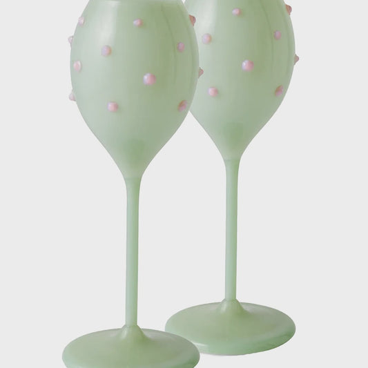 Kip & Co | Pistachio Polkadot Champagne Glass 2P Set