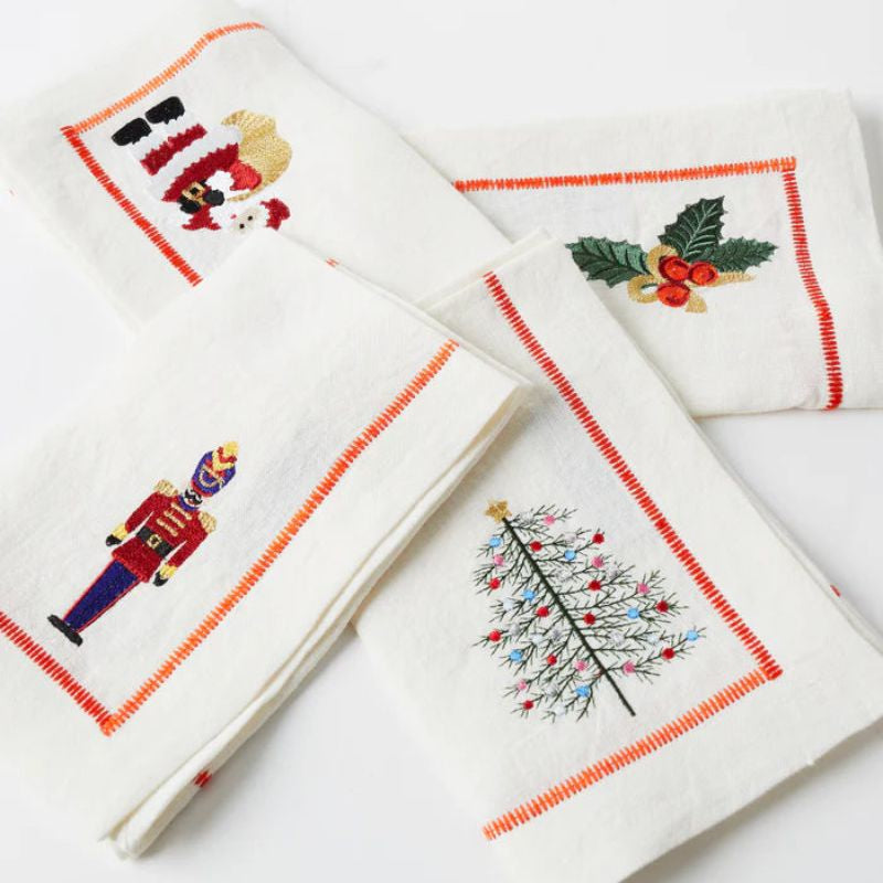 Kip &amp; Co | Noel Embroidered Linen 4P Napkin Set