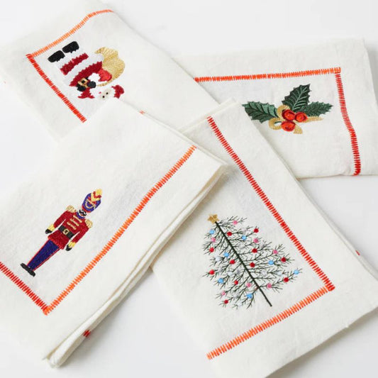 Kip & Co | Noel Embroidered Linen 4P Napkin Set