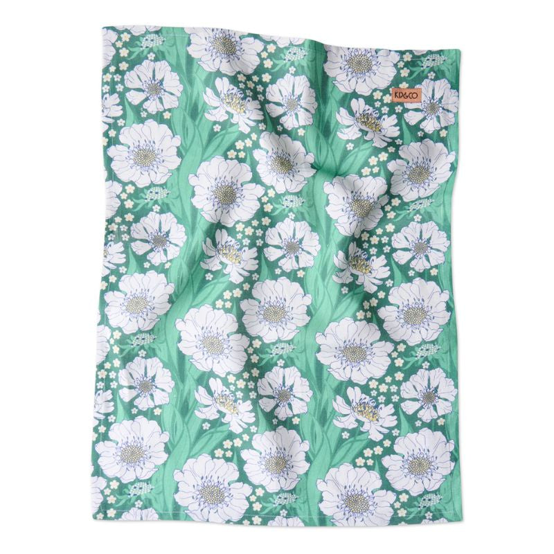 Enhance your kitchen with Kip &amp; Co&#39;s Green Linen Tea Towel available at Cove. Made from 100% flax, this tea towel combines style and functionality, adding a touch of elegance to your kitchen decor.