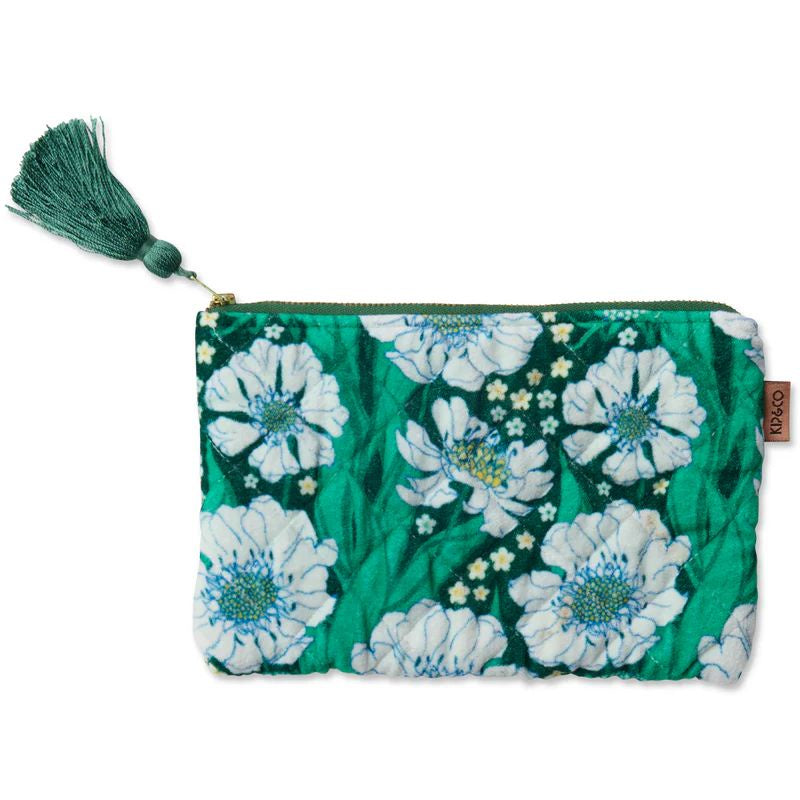 Kip & Co | Tumbling Flowers Green Velvet Cosmetics Purse