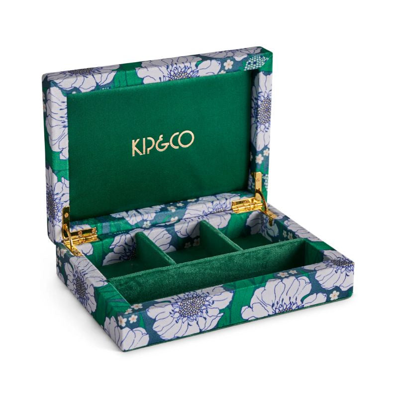 Kip & Co | Tumbling Flowers Green Velvet Jewellery Box