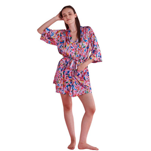 Kip & Co x Jenny Kee Opal Oz Pax Lilac Satin Robe