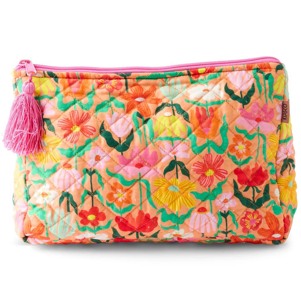Kip &amp; Co | Popping Flowers Peach Quilted Toiletry Purse