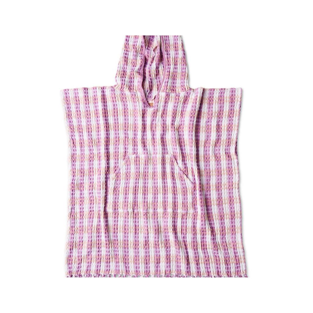 Close-up of a person wearing a pink and white checkered dress with a plain background