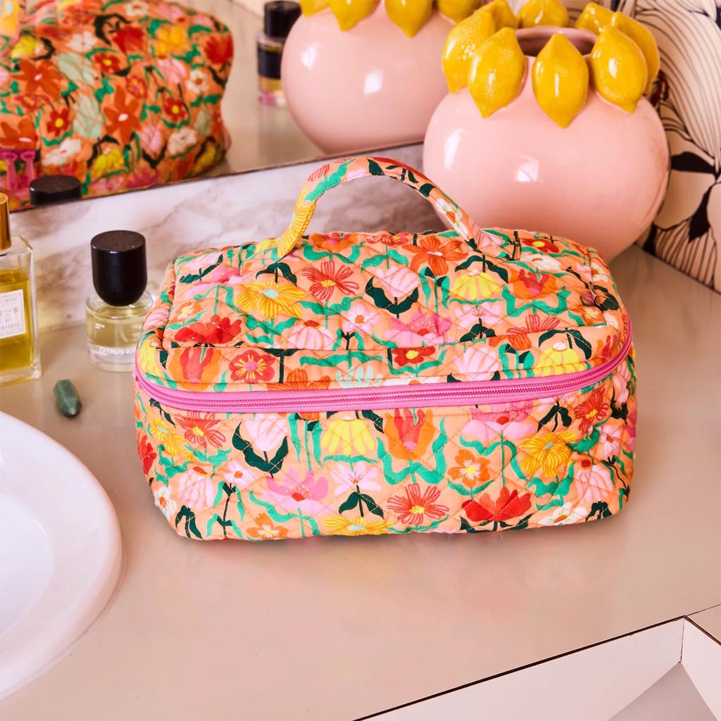 Kip & Co | Popping Flowers Peach Quilted Toiletry Case