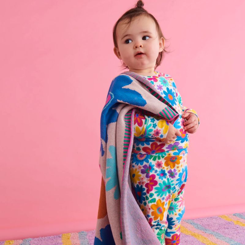 Kip & Co | Rainbow Flowers Cotton Knitted Blanket