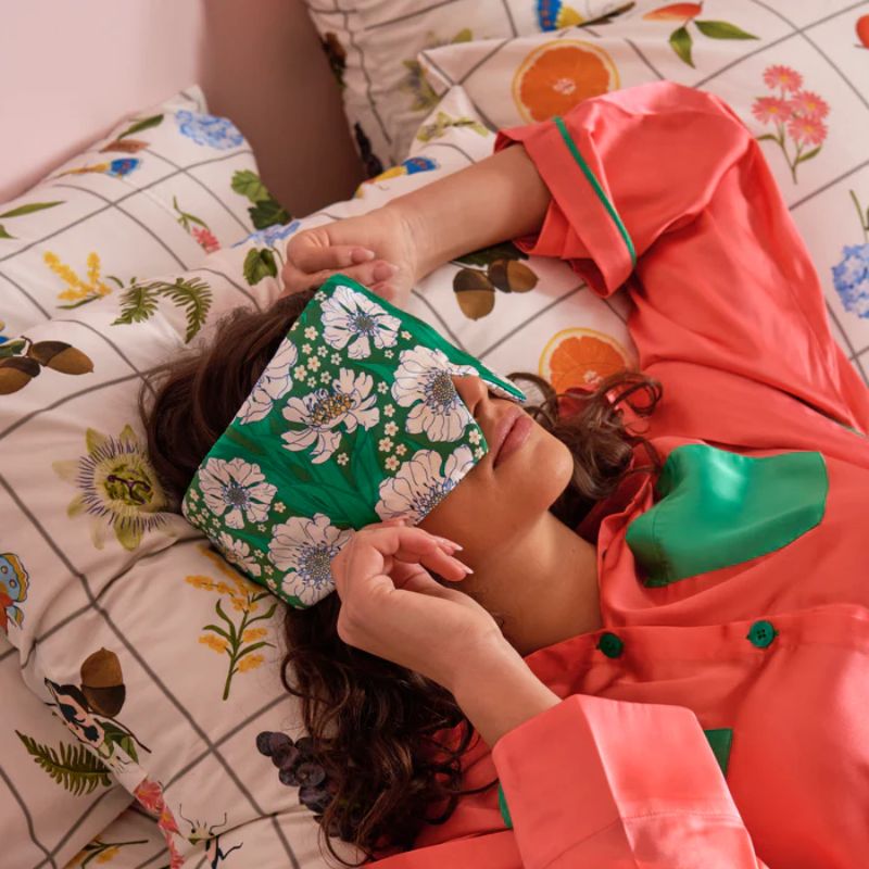 Kip & Co | Tumbling Flowers Green Block Out Silk Eye Mask