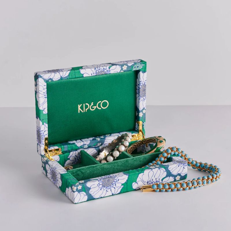 Kip & Co | Tumbling Flowers Green Velvet Jewellery Box