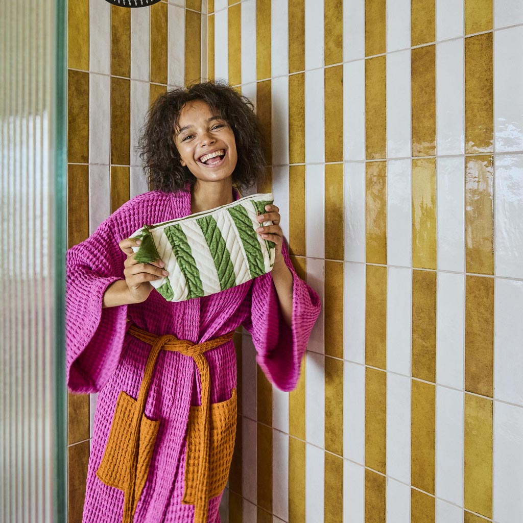 Kip & Co | Moss Stripe Velvet Toiletry Bag