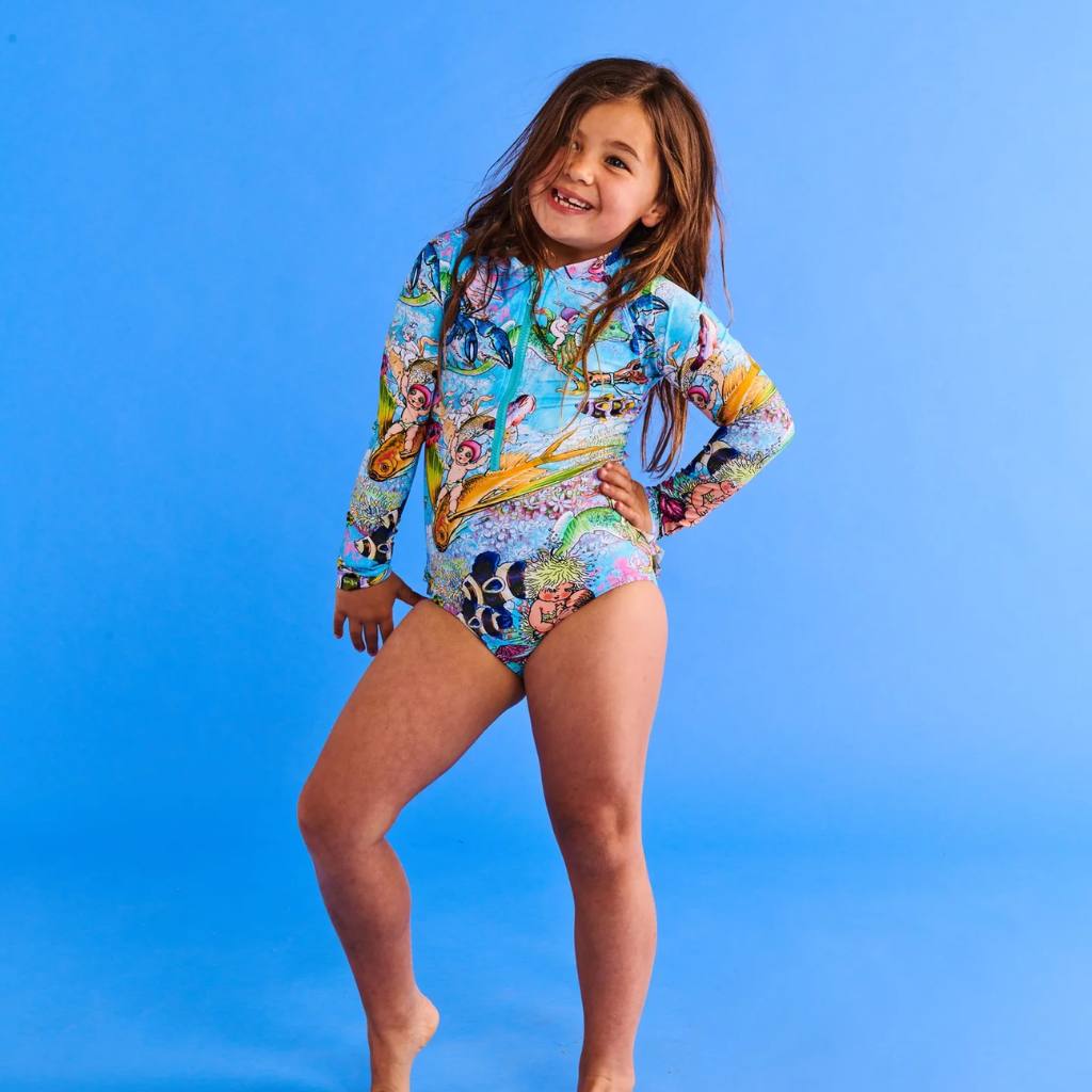 Explore the Kip & Co x May Gibbs Bathers collection at Cove! These vibrant swimwear pieces offer 50+ UPF protection and are made from eco-friendly materials, ensuring both style and sustainability.