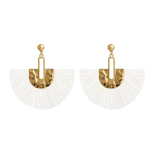 LINDI KINGI x Kelly Fan Thread Earrings | Cream and Gold