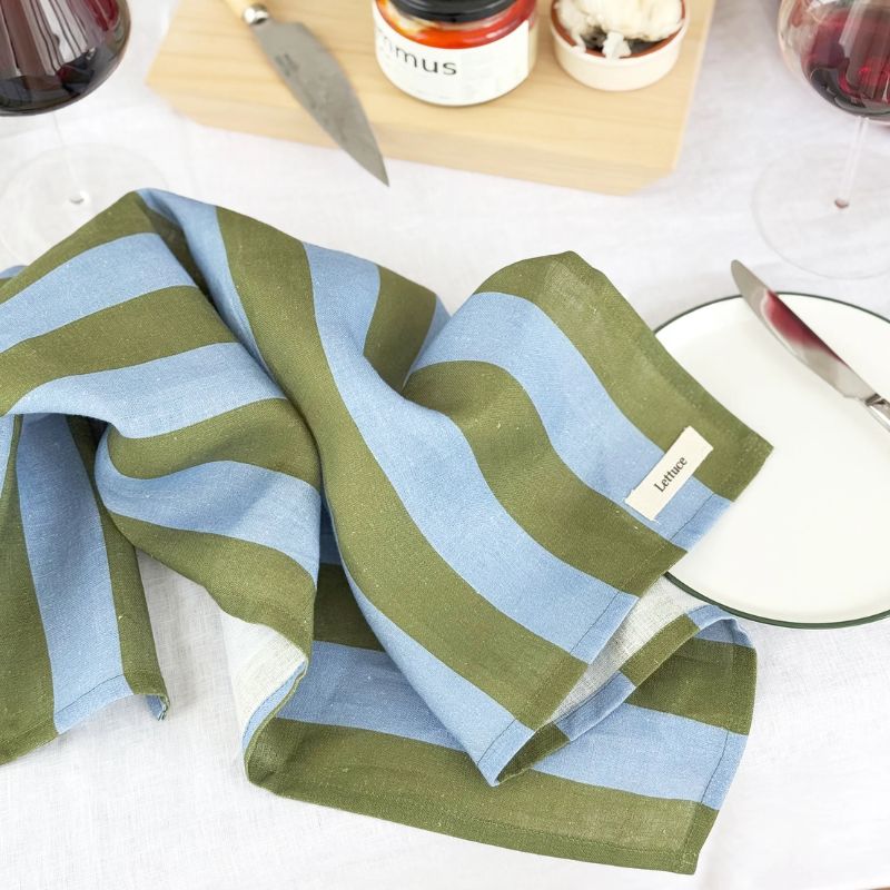 Lettuce | Tea Towel | Bold Stripe Periwinkle + Olive