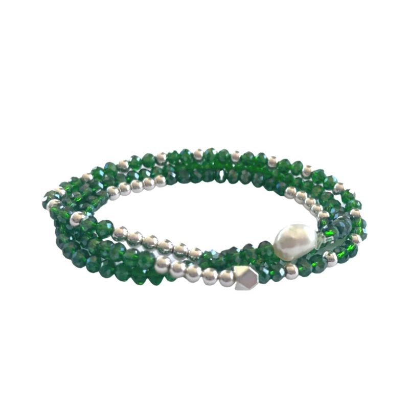 Lindi Kingi | Beaded Bracelet Set - Emerald and Silver