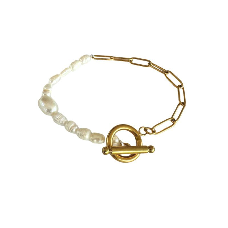 Lindi Kingi | Pearl Paperclip Bracelet  - Gold