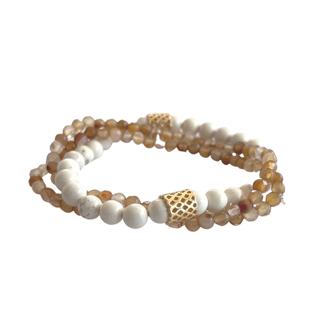 Lindi Kingi Beaded Bracelet Cinnamon and Cream Howlite