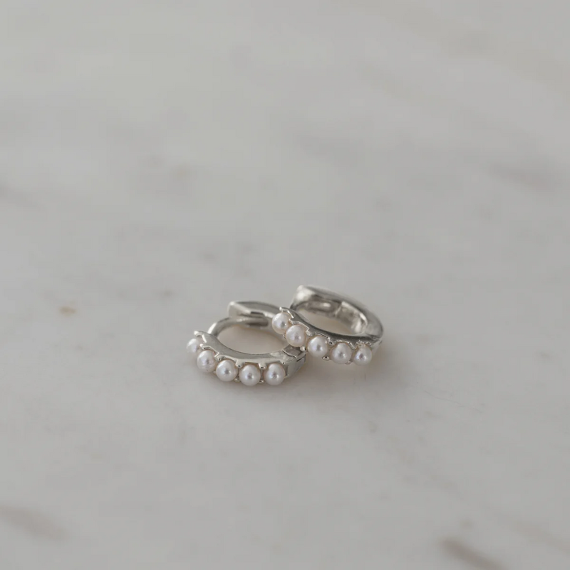 SOPHIE | Mini Pearl Huggies - Silver