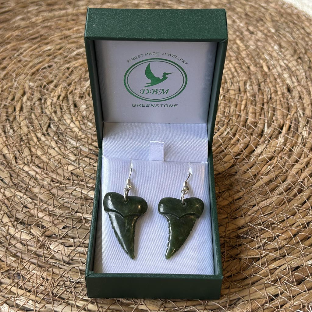 NZ Greenstone | Sharks Tooth Earrings 30mm