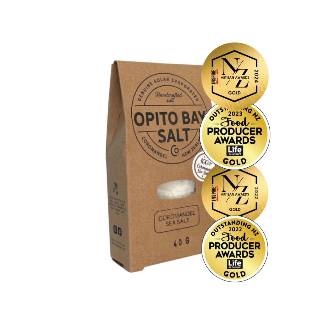 <p>Try Cove Beach Essentials' award-winning, sun-dried Opito Bay sea salt.</p>
<p>Perfect for salads, veggies, eggs, fish, or meats. 160g pack available.</p>