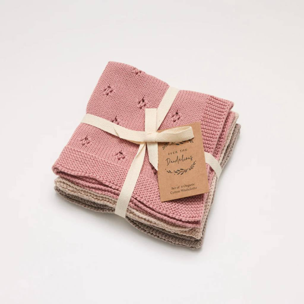 Over The Dandelions | Organic Cotton Wash Cloth Set Rose Pink