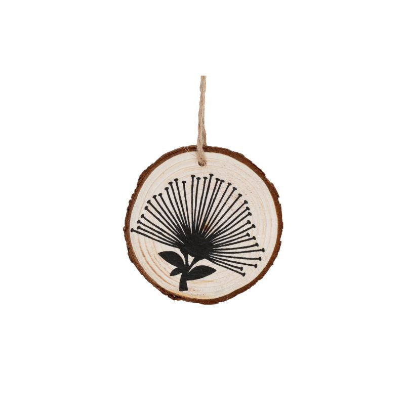 Parnell &amp; Co hanging wooden tree slice with pōhutukawa design