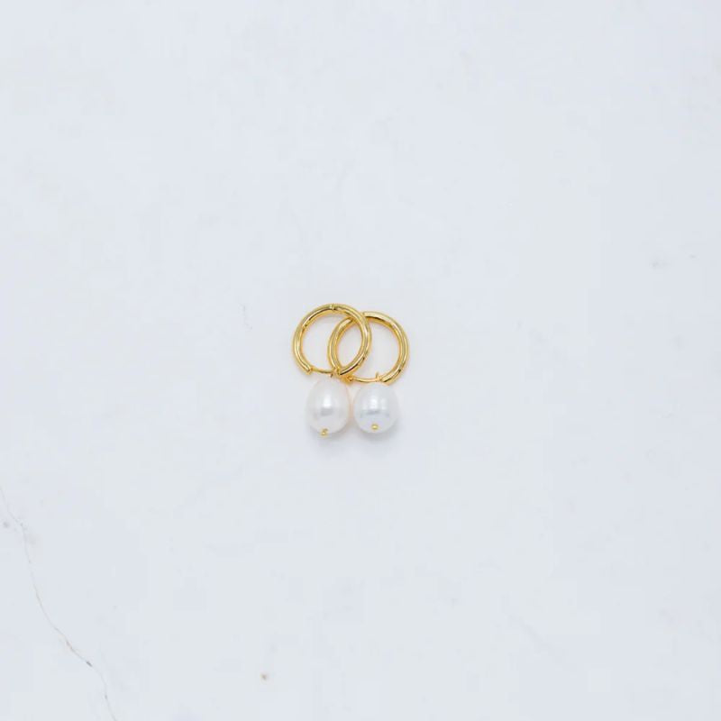 SOPHIE | Pearl Hoop Huggies - Gold